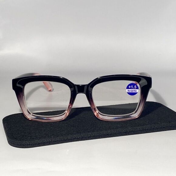 1154 Claudia 1.5 Blachk To Pink Gradient Reading Glasses Square Concave NWT - Picture 2 of 9
